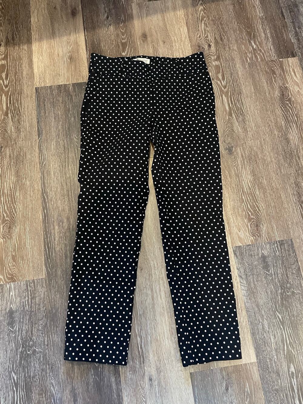 polka dot black and white dress pants